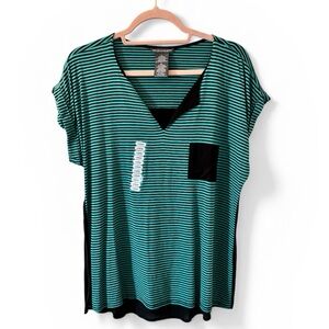 Chelsea & Theodore Teal and Black Striped Top